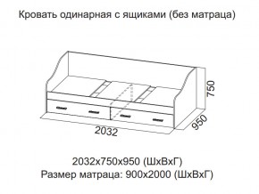 Кровать одинарная с ящиками (Без матраца 0,9*2,0) в Невьянске - nevyansk.магазин96.com | фото